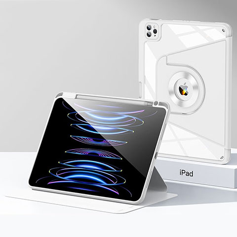 Funda Bumper Silicona y Plastico Mate Carcasa con Soporte S01 para Apple iPad Pro 12.9 (2020) Blanco
