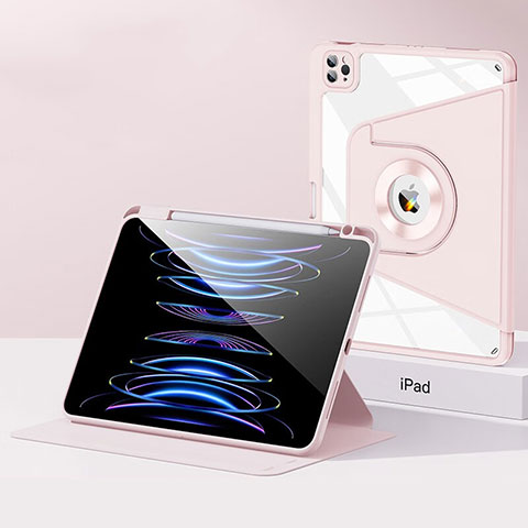 Funda Bumper Silicona y Plastico Mate Carcasa con Soporte S01 para Apple iPad Pro 12.9 (2020) Oro Rosa