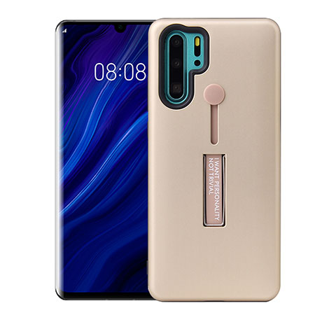 Funda Bumper Silicona y Plastico Mate Carcasa con Soporte T01 para Huawei P30 Pro Oro