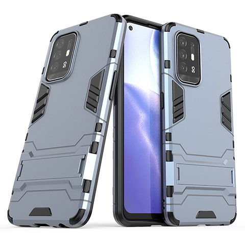 Funda Bumper Silicona y Plastico Mate Carcasa con Soporte T01 para Oppo F19 Pro+ Plus 5G Azul