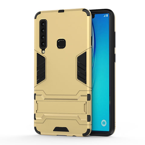 Funda Bumper Silicona y Plastico Mate Carcasa con Soporte T01 para Samsung Galaxy A9 (2018) A920 Oro