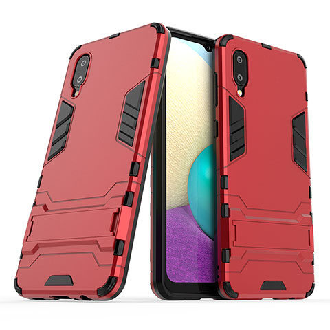 Funda Bumper Silicona y Plastico Mate Carcasa con Soporte T01 para Samsung Galaxy M02 Rojo