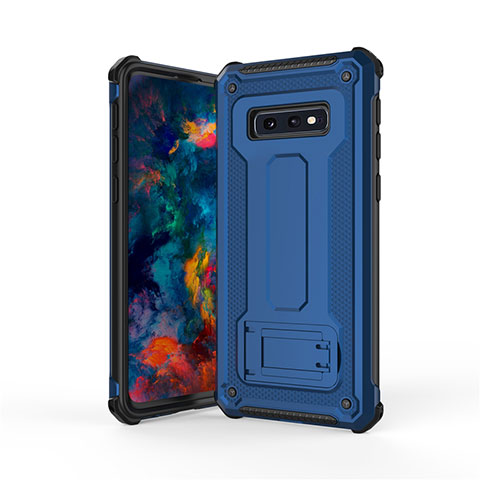 Funda Bumper Silicona y Plastico Mate Carcasa con Soporte T01 para Samsung Galaxy S10e Azul y Negro