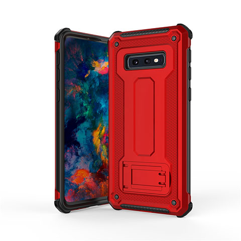 Funda Bumper Silicona y Plastico Mate Carcasa con Soporte T01 para Samsung Galaxy S10e Rojo