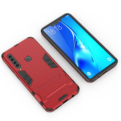 Funda Bumper Silicona y Plastico Mate Carcasa con Soporte T02 para Samsung Galaxy A9 (2018) A920 Rojo