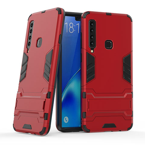 Funda Bumper Silicona y Plastico Mate Carcasa con Soporte T03 para Samsung Galaxy A9 Star Pro Rojo