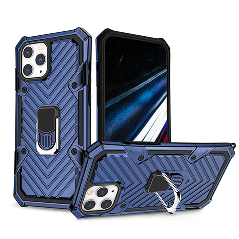 Funda Bumper Silicona y Plastico Mate Carcasa con Soporte YF1 para Apple iPhone 13 Pro Max Azul