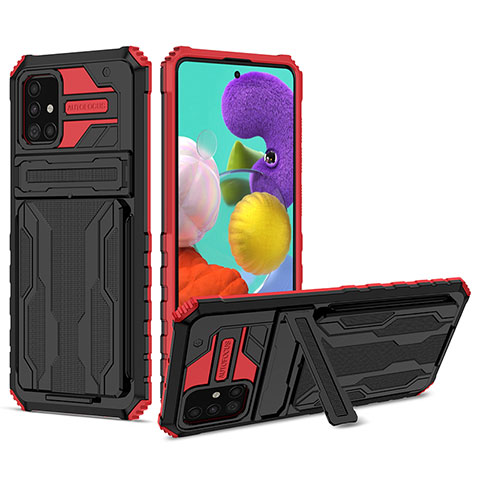 Funda Bumper Silicona y Plastico Mate Carcasa con Soporte YF1 para Samsung Galaxy A51 4G Rojo