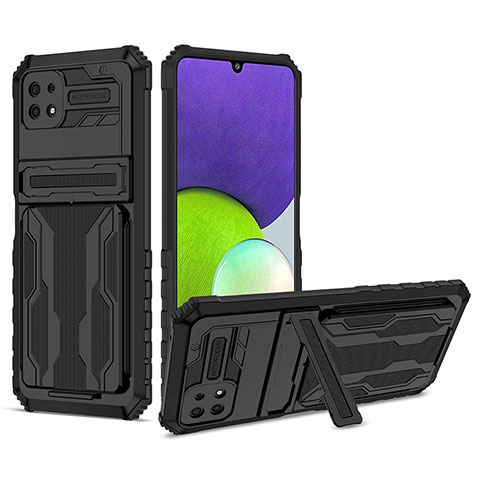 Funda Bumper Silicona y Plastico Mate Carcasa con Soporte YF1 para Samsung Galaxy F42 5G Negro