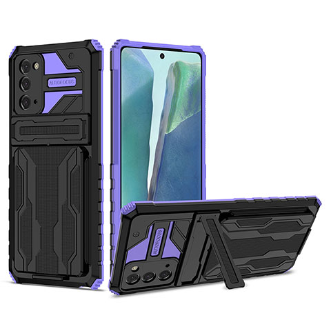 Funda Bumper Silicona y Plastico Mate Carcasa con Soporte YF1 para Samsung Galaxy Note 20 5G Morado