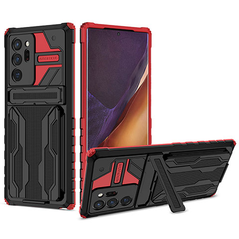 Funda Bumper Silicona y Plastico Mate Carcasa con Soporte YF1 para Samsung Galaxy Note 20 Ultra 5G Rojo