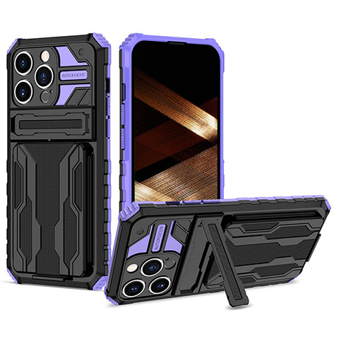 Funda Bumper Silicona y Plastico Mate Carcasa con Soporte YF2 para Apple iPhone 14 Pro Max Morado