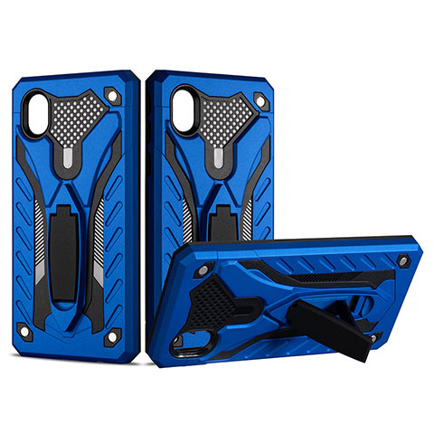 Funda Bumper Silicona y Plastico Mate Carcasa con Soporte YF2 para Samsung Galaxy A01 Core Azul