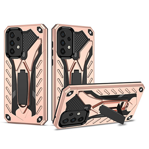 Funda Bumper Silicona y Plastico Mate Carcasa con Soporte YF2 para Samsung Galaxy A53 5G Oro Rosa