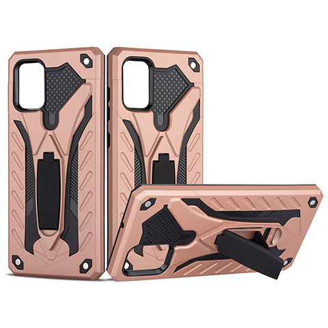 Funda Bumper Silicona y Plastico Mate Carcasa con Soporte YF2 para Samsung Galaxy A71 5G Oro Rosa