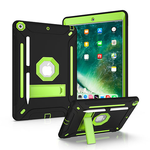Funda Bumper Silicona y Plastico Mate Carcasa con Soporte YJ1 para Apple iPad 10.2 (2021) Verde
