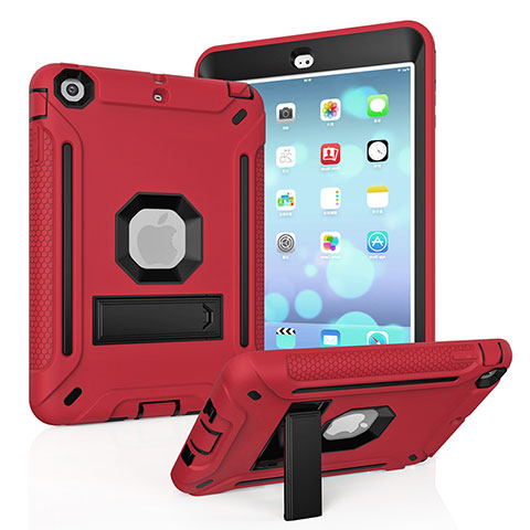 Funda Bumper Silicona y Plastico Mate Carcasa con Soporte YJ1 para Apple iPad Mini 2 Rojo