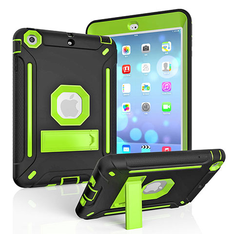 Funda Bumper Silicona y Plastico Mate Carcasa con Soporte YJ1 para Apple iPad Mini 2 Verde