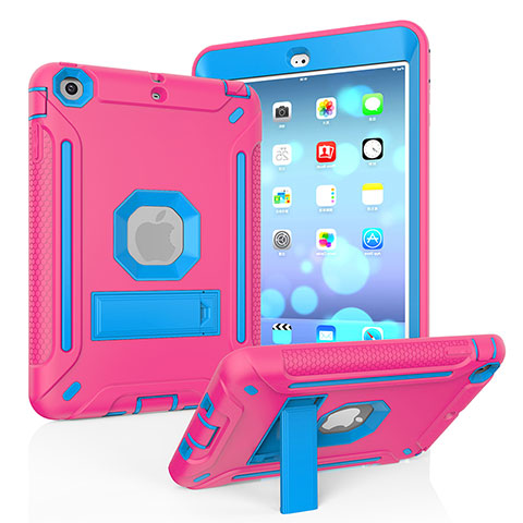 Funda Bumper Silicona y Plastico Mate Carcasa con Soporte YJ2 para Apple iPad Mini Rosa Roja
