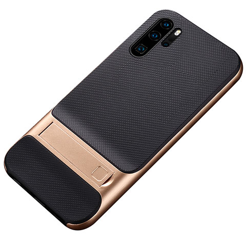 Funda Bumper Silicona y Plastico Mate Carcasa con Soporte Z01 para Huawei P30 Pro Oro