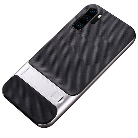 Funda Bumper Silicona y Plastico Mate Carcasa con Soporte Z01 para Huawei P30 Pro Plata