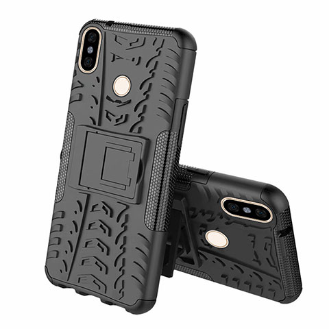 Funda Bumper Silicona y Plastico Mate Carcasa con Soporte Z01 para Xiaomi Mi 8 Negro