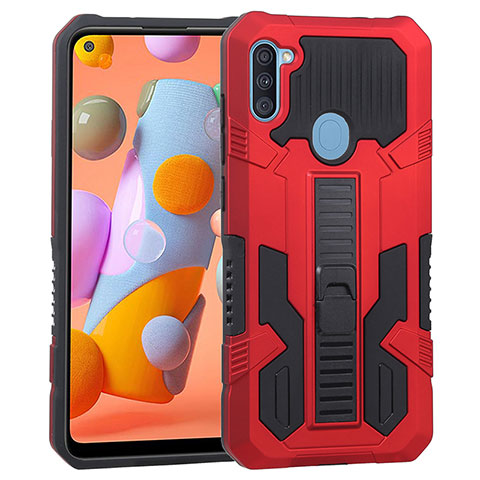 Funda Bumper Silicona y Plastico Mate Carcasa con Soporte ZJ1 para Samsung Galaxy M11 Rojo