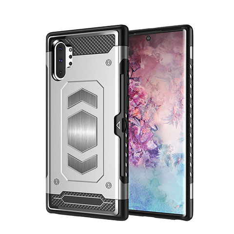 Funda Bumper Silicona y Plastico Mate Carcasa Magnetico para Samsung Galaxy Note 10 Plus 5G Plata