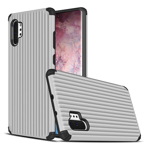 Funda Bumper Silicona y Plastico Mate Carcasa para Samsung Galaxy Note 10 Plus 5G Plata