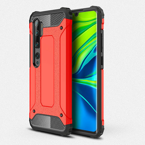 Funda Bumper Silicona y Plastico Mate Carcasa R01 para Xiaomi Mi Note 10 Rojo