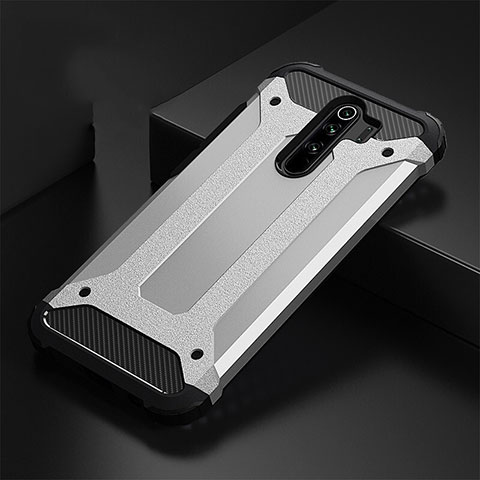 Funda Bumper Silicona y Plastico Mate Carcasa R01 para Xiaomi Redmi Note 8 Pro Plata