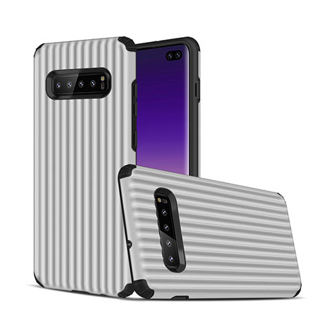 Funda Bumper Silicona y Plastico Mate Carcasa U01 para Samsung Galaxy S10 Plus Plata