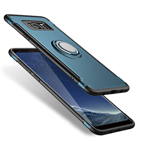 Funda Bumper Silicona y Plastico Mate con Anillo de dedo Soporte A01 para Samsung Galaxy S8 Plus Azul
