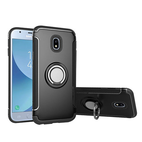 Funda Bumper Silicona y Plastico Mate con Anillo de dedo Soporte para Samsung Galaxy J5 (2017) Duos J530F Negro