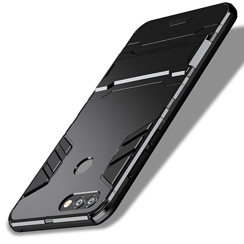 Funda Bumper Silicona y Plastico Mate con Soporte para Huawei P Smart Negro