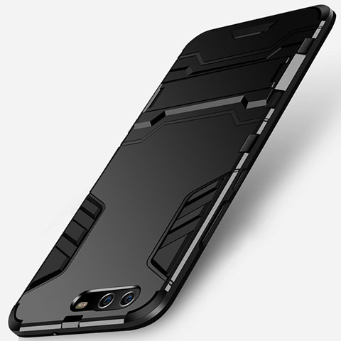 Funda Bumper Silicona y Plastico Mate con Soporte para Huawei P10 Negro