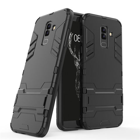 Funda Bumper Silicona y Plastico Mate con Soporte para Samsung Galaxy A6 Plus (2018) Negro