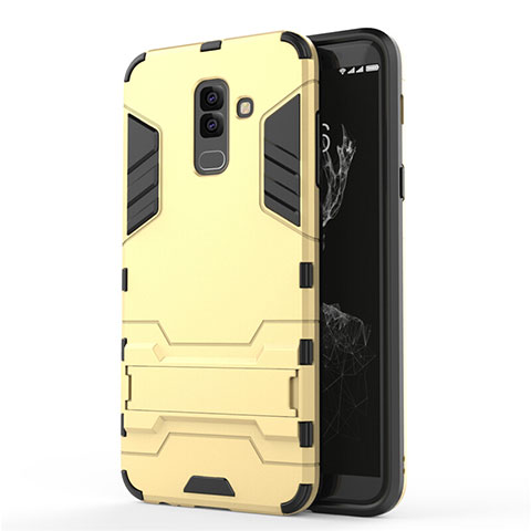 Funda Bumper Silicona y Plastico Mate con Soporte para Samsung Galaxy A6 Plus (2018) Oro