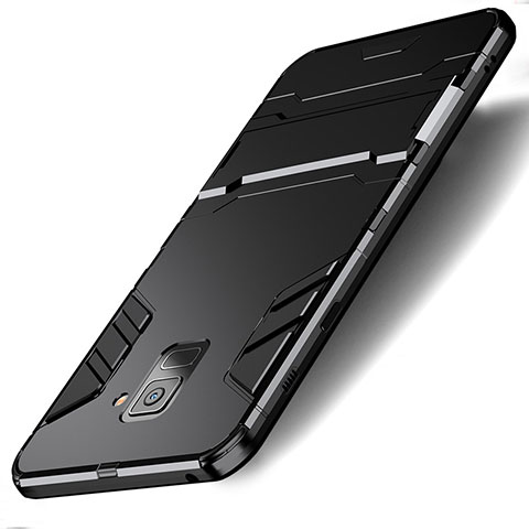 Funda Bumper Silicona y Plastico Mate con Soporte para Samsung Galaxy A8 (2018) A530F Negro