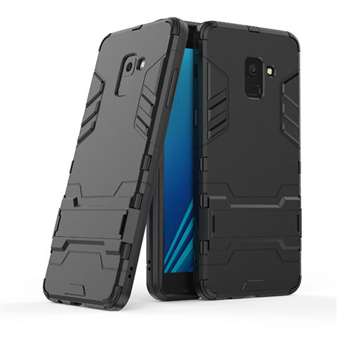 Funda Bumper Silicona y Plastico Mate con Soporte para Samsung Galaxy A8+ A8 Plus (2018) A730F Negro