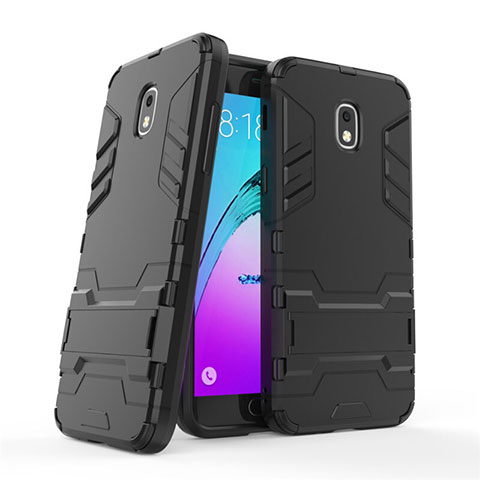 Funda Bumper Silicona y Plastico Mate con Soporte para Samsung Galaxy J3 (2018) SM-J377A Negro