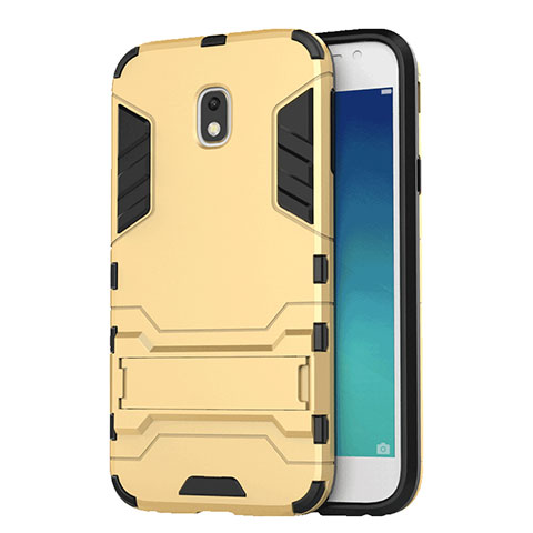 Funda Bumper Silicona y Plastico Mate con Soporte para Samsung Galaxy J3 Pro (2017) Oro