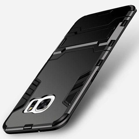 Funda Bumper Silicona y Plastico Mate con Soporte para Samsung Galaxy S7 Edge G935F Negro