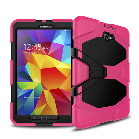 Funda Bumper Silicona y Plastico Mate con Soporte para Samsung Galaxy Tab A6 10.1 SM-T580 SM-T585 Rosa Roja