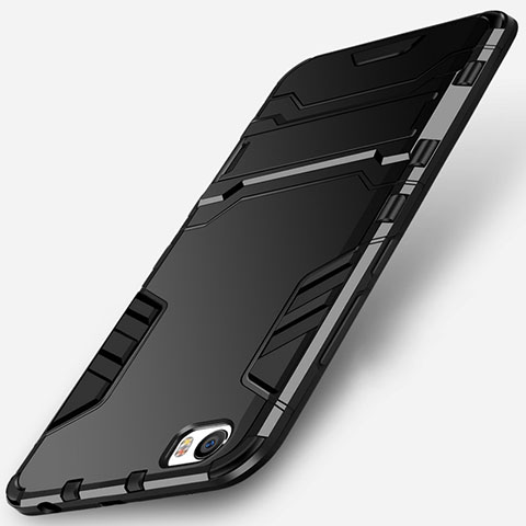 Funda Bumper Silicona y Plastico Mate con Soporte para Xiaomi Mi 5 Negro