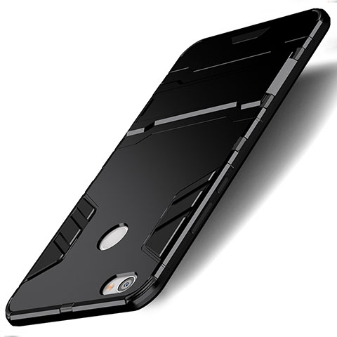 Funda Bumper Silicona y Plastico Mate con Soporte para Xiaomi Redmi Note 5A High Edition Negro