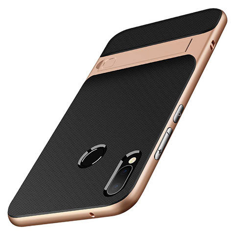 Funda Bumper Silicona y Plastico Mate con Soporte W01 para Huawei P20 Lite Oro y Negro