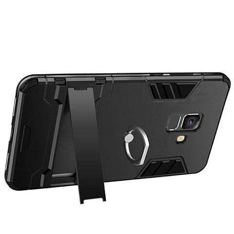 Funda Bumper Silicona y Plastico Mate con Soporte W01 para Samsung Galaxy A6 (2018) Dual SIM Negro