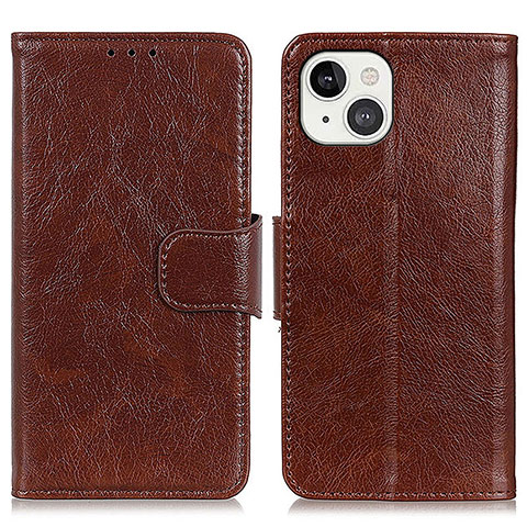 Funda de Cuero Cartera con Soporte Carcasa A02 para Apple iPhone 14 Plus Marron