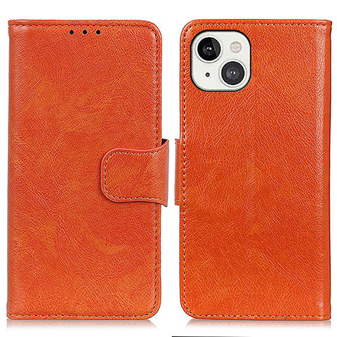 Funda de Cuero Cartera con Soporte Carcasa A02 para Apple iPhone 14 Plus Naranja